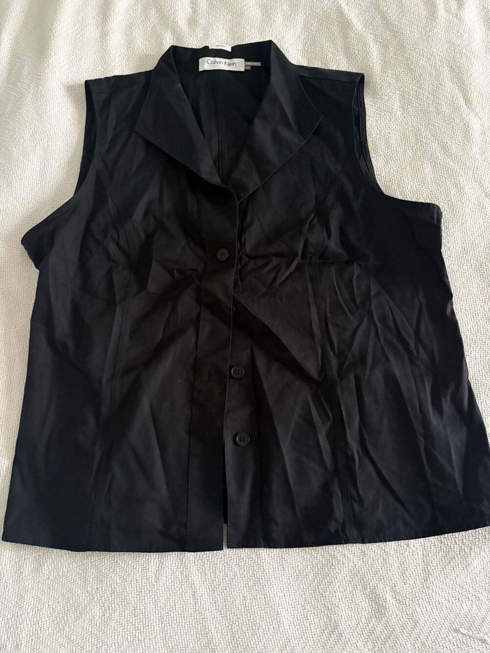 Calvin Klein Womens Sleeveless Button-Down Non-Iron Shirt Black